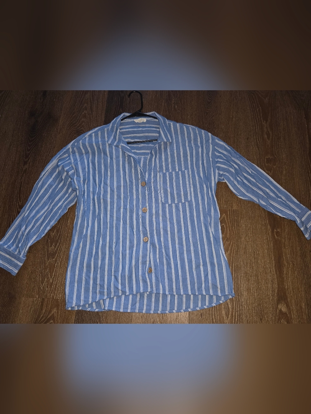 Escape by Habitat Women Button Down Shirt L Striped Blue